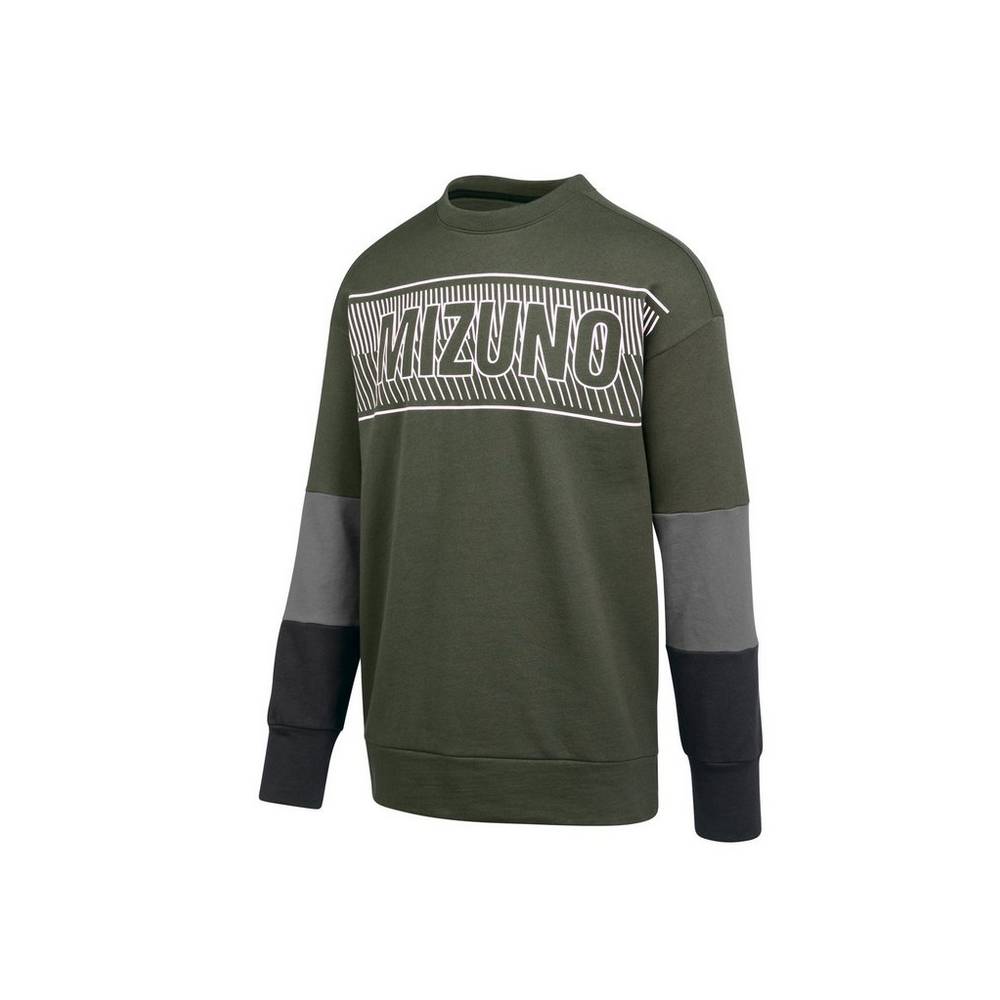 Womens Mizuno MZ1 Tokyo Fleece Crew Tops Green/Black Philippines (UVCQXP278)